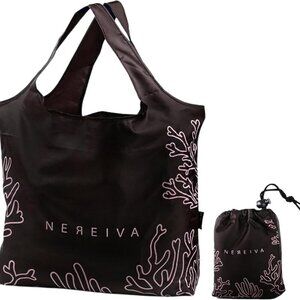 Onyx Black 55lb Reusable Grocery Tote with Coral Reef Design, Packable & Washabl